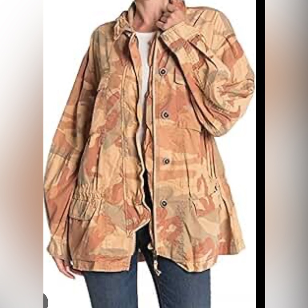 FREE PEOPLE CAMO UTILITY JACKET WOMEN’S SMALL 100% COTTON MILITARY CARGO BOHO - Picture 7 of 13